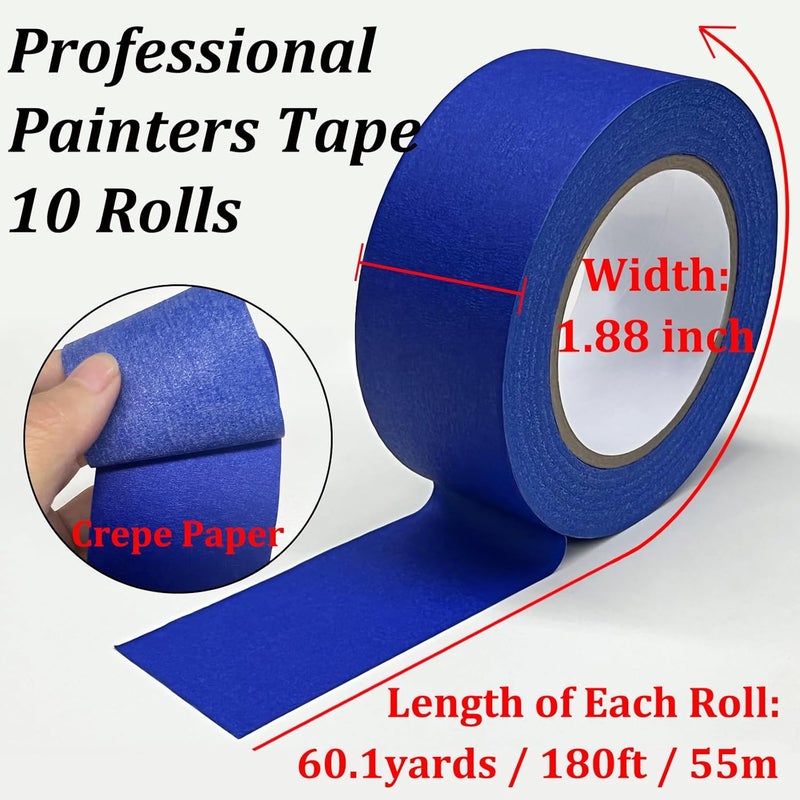 SmaringWing Premium Painter's Tape, 10 Rolls Blue Tapes Painters Tape, 1.88in x 60.1yds, General Purpose Masking Tape, Multi-Surface Painting Tape for Painter, DIY Crafts Arts, Indoor & Outdoor Use, Easy Removal - Image 3